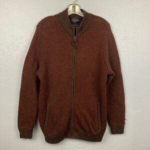 Pendleton Sweater Cardigan Men Medium Brown Shetland Wool Full-Zip Pockets
